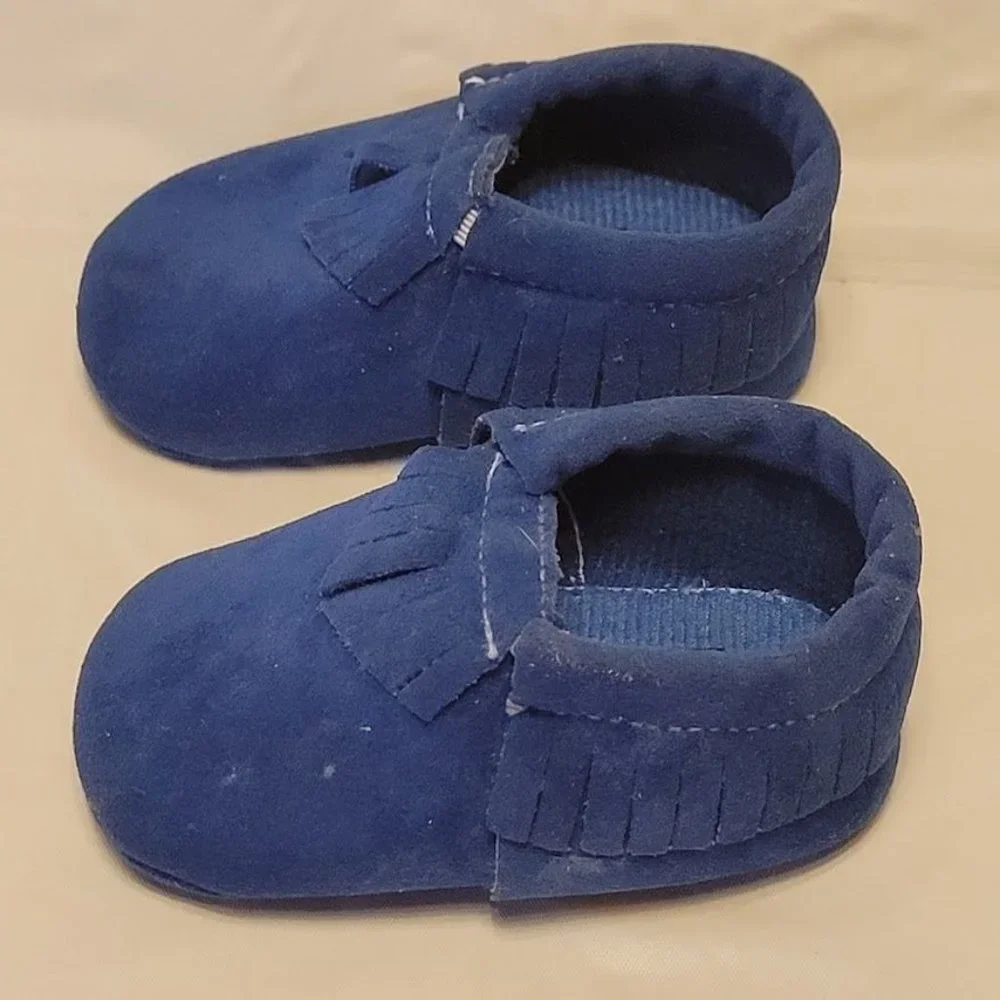 Romirus Blue Moccasins infant Toddler Baby Crib Shoe Size 1 - Picture 6 of 10